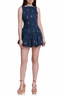 Embroidered Bubble Hem Denim Minidress