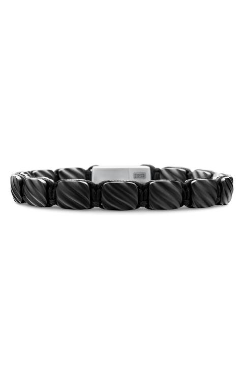 Men's Woven Tile Bracelet in Black Titanium & Sterling Silver