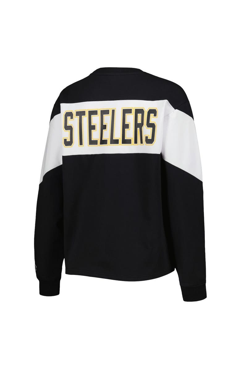 STARTER Women's Starter Black Pittsburgh Steelers Insight Crop Tri-Blend Long Sleeve T-Shirt, Alternate, color, 