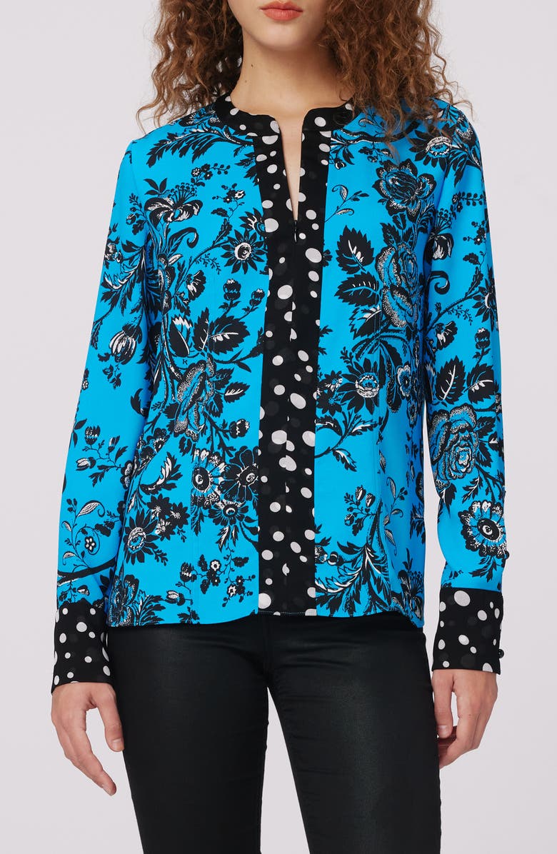 DVF Albie Mixed Print Long Sleeve Top, Main, color,