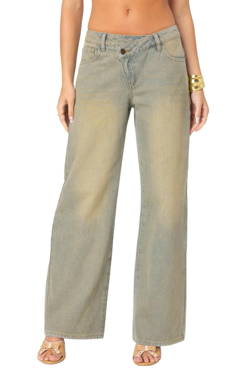EDIKTED Crossover Waist Wide Leg Jeans, Main, color, 