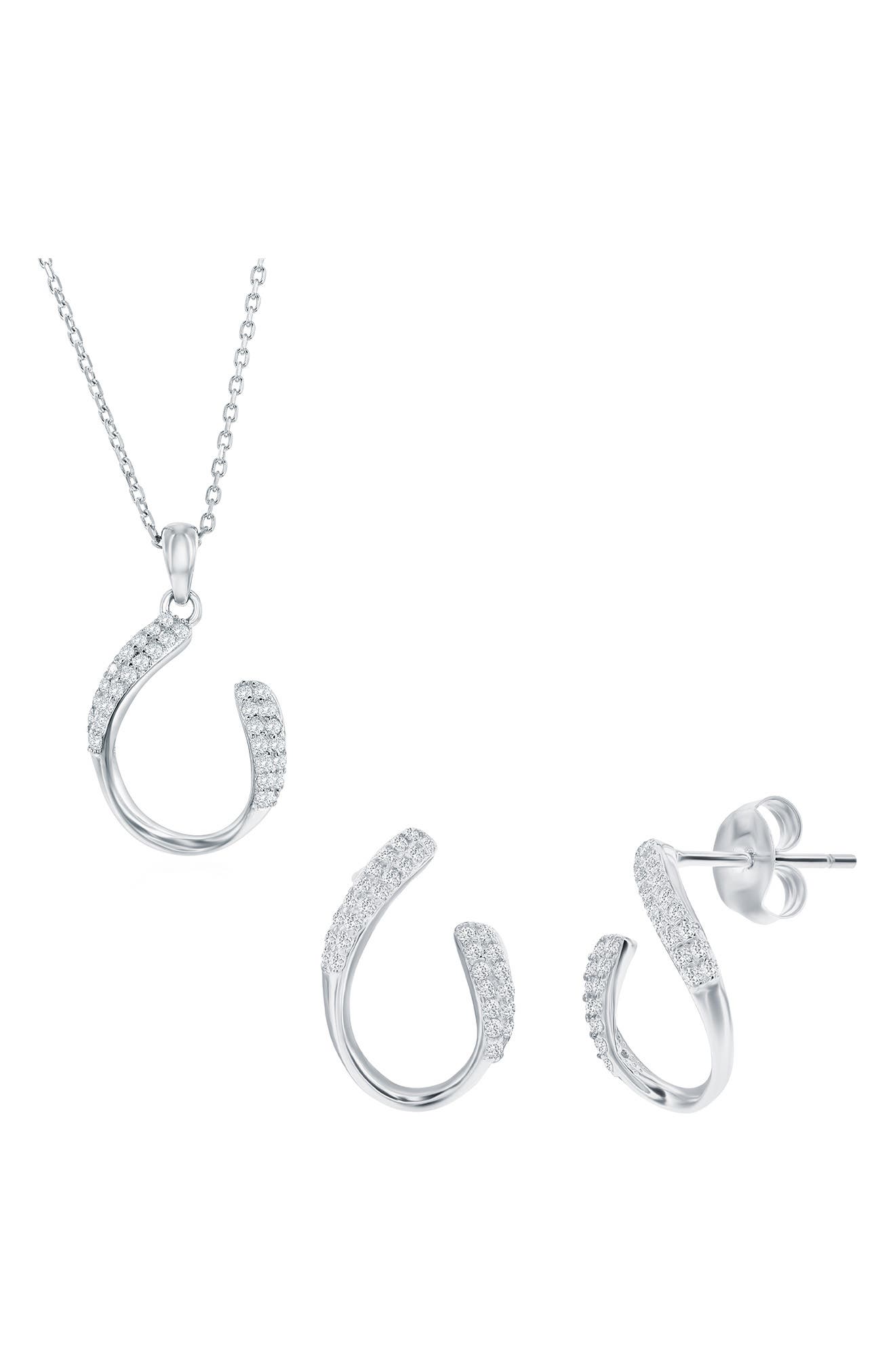 SIMONA Pavé Cubic Zirconia Hook Stud Earrings & Pendant Necklace Set