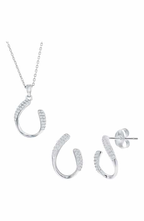 SIMONA Pavé Cubic Zirconia Hook Stud Earrings & Pendant Necklace Set