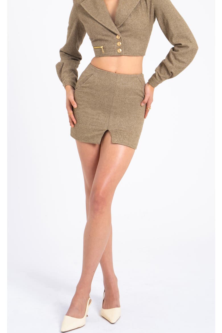 Braylee Vintage Bodycon Twill Wool Blend Mini Skirt, Main, color, Beige