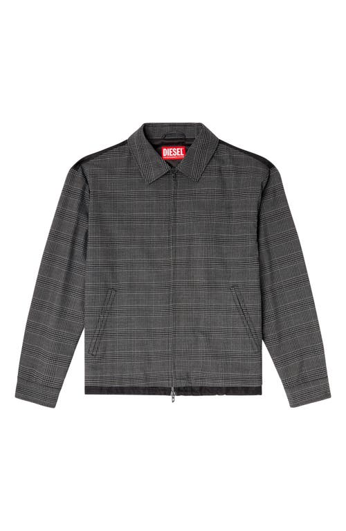 Diesel Coach Jacket In Prince Of Wales Wool Blend And Satin In Black