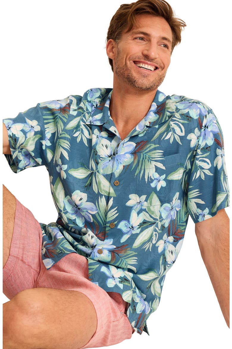 Hibiscus Bluff Silk Camp Shirt, Alternate, color, BLUE ASH
