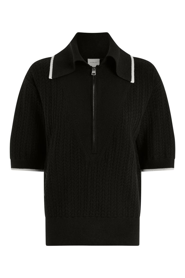 Arney Half Zip Pointelle Knit Polo, Alternate, color, BLACK