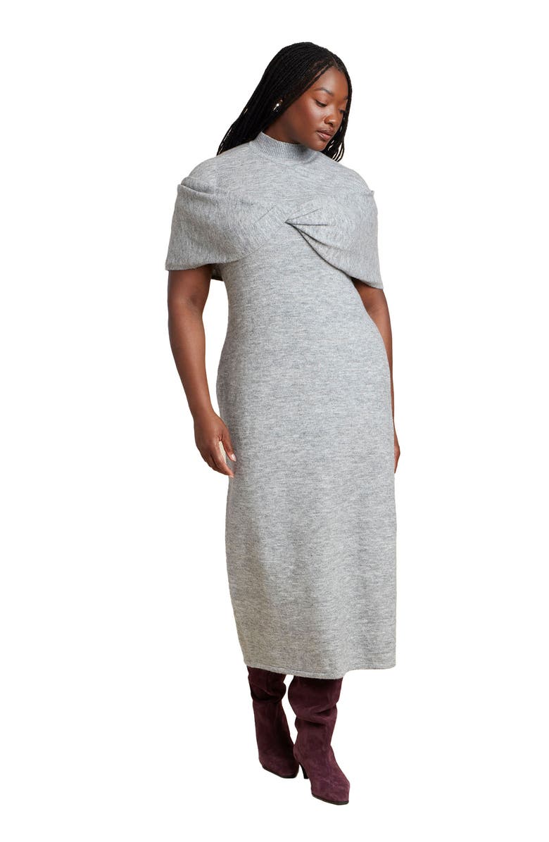 ELOQUII Twist Front Cape Sweater Dress, Main, color, Grey
