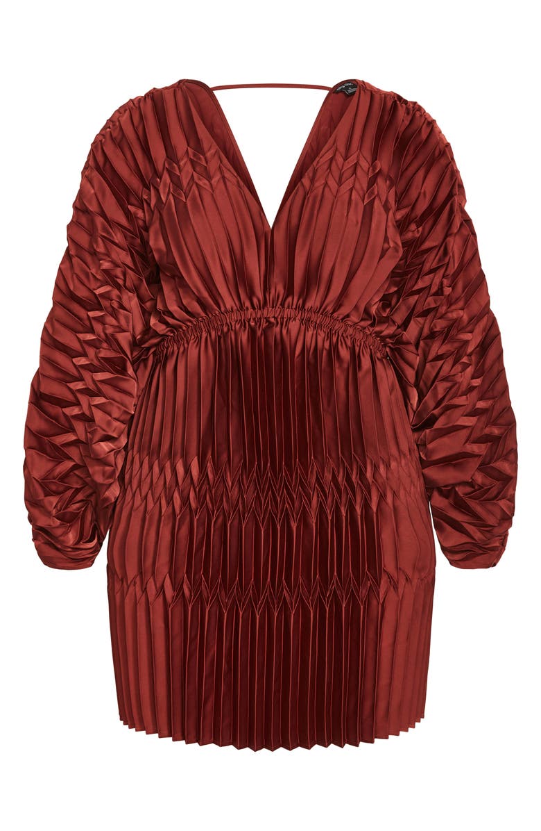 City Chic Pleated Long Sleeve Cocktail, Alternate, color, Sienna