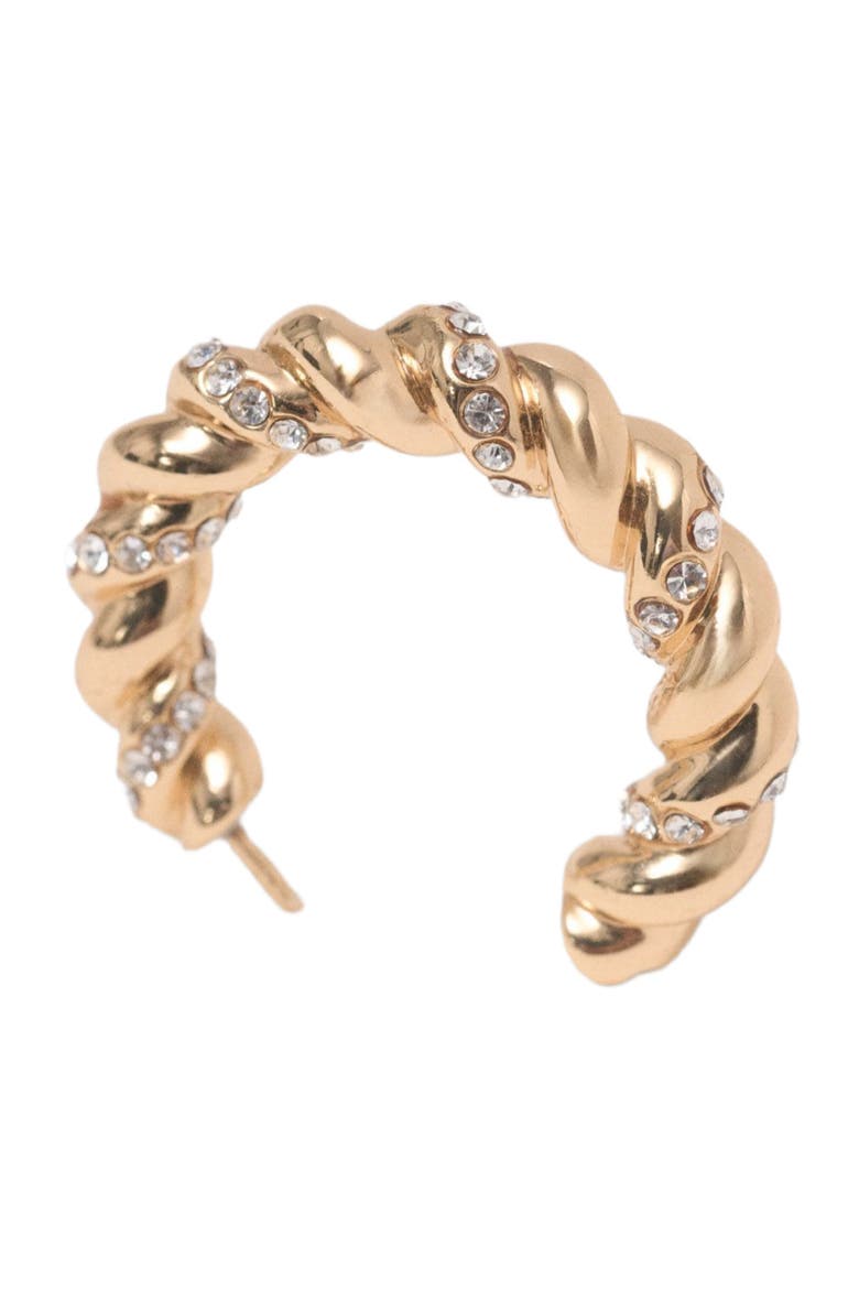 Twisted rhinestone hoop earrings, Alternate, color, Gold