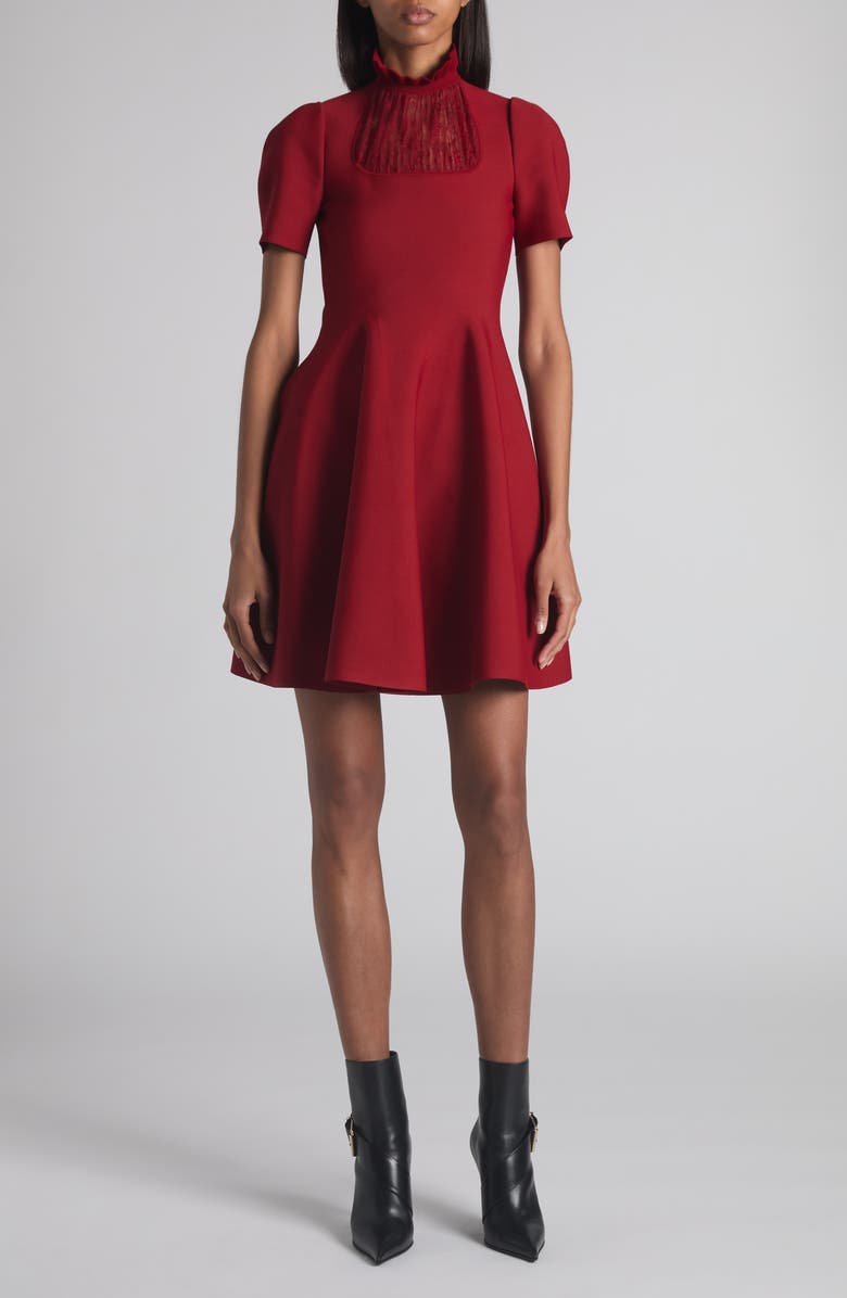 McQueen Lace Trim Skater Dress, Main, color, Crimson