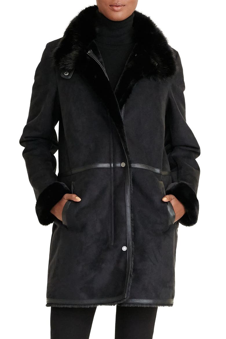 Faux Shearling Coat, Main, color, BLACK