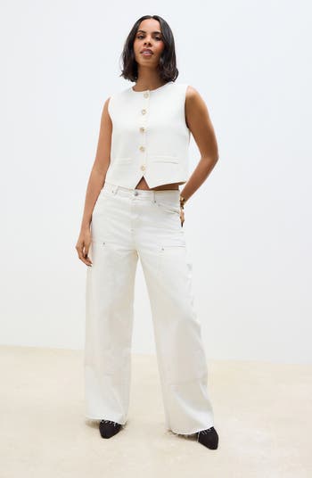 Raw Hem Wide Leg Carpenter Jeans