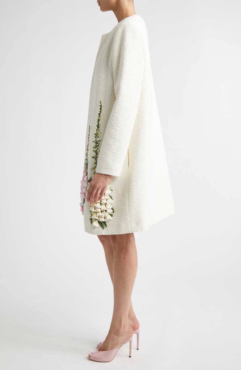 Oscar de la Renta Foxgloves Embroidered Cotton & Wool Blend Jacket, Alternate, color, Ivory