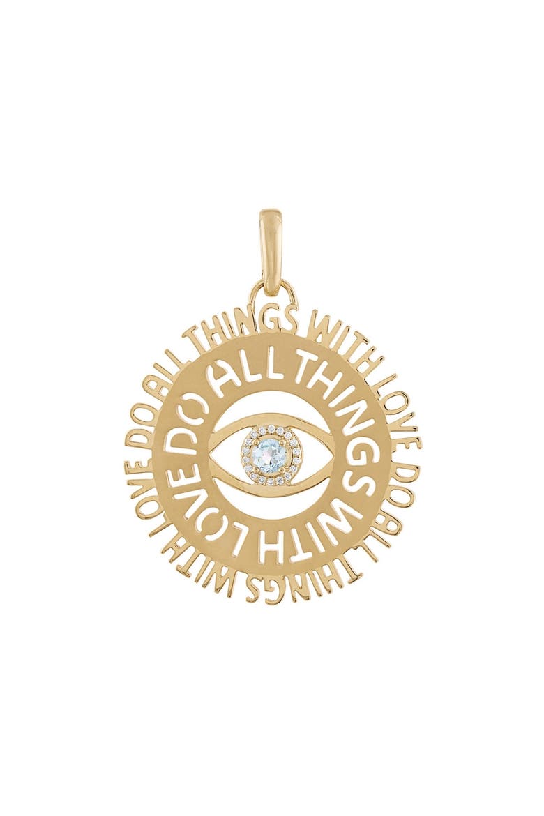 Do All Things With Love 14k Gold Blue Topaz Pendant, Main, color, YELLOW GOLD/BLUE TOPAZ