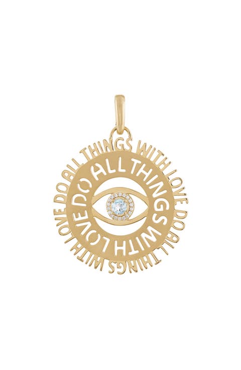 Do All Things With Love 14k Gold Blue Topaz Pendant
