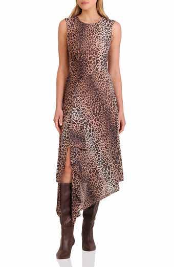 Avec Les Filles Directional Stripe Asymmetric Hem Dress