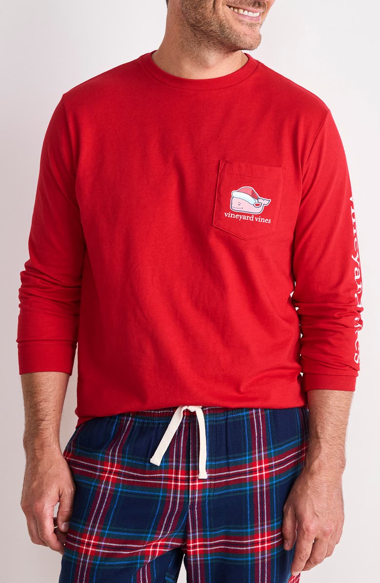 vineyard vines Santa Whale Cotton Graphic Long Sleeve T-Shirt, Main, color, Red Velvet