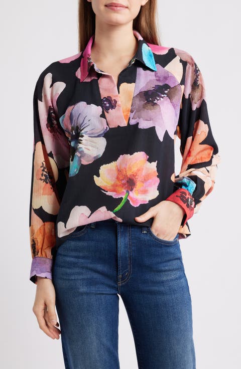 Print Split Neck Top