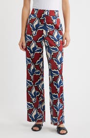 Anne Klein Floral High Waist Wide Leg Pants