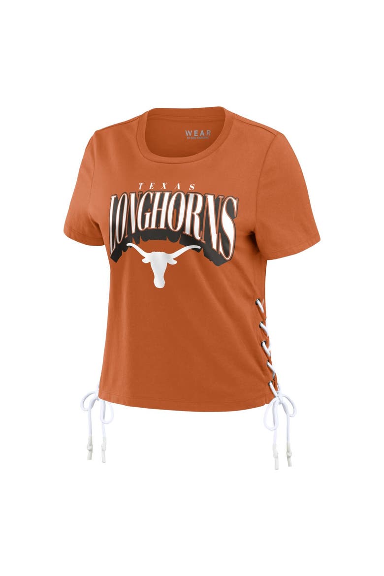 Women's WEAR by Erin Andrews Texas Orange Texas Longhorns Side Lace-Up Modest Crop T-Shirt, Alternate, color, Burnt Orange