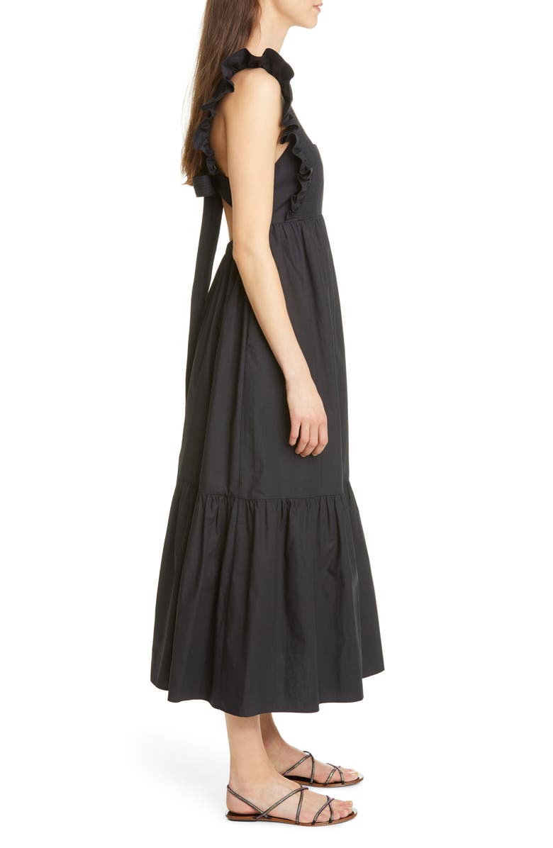 Self-Portrait Ruffle Cotton Poplin Maxi Dress, Alternate, color, 