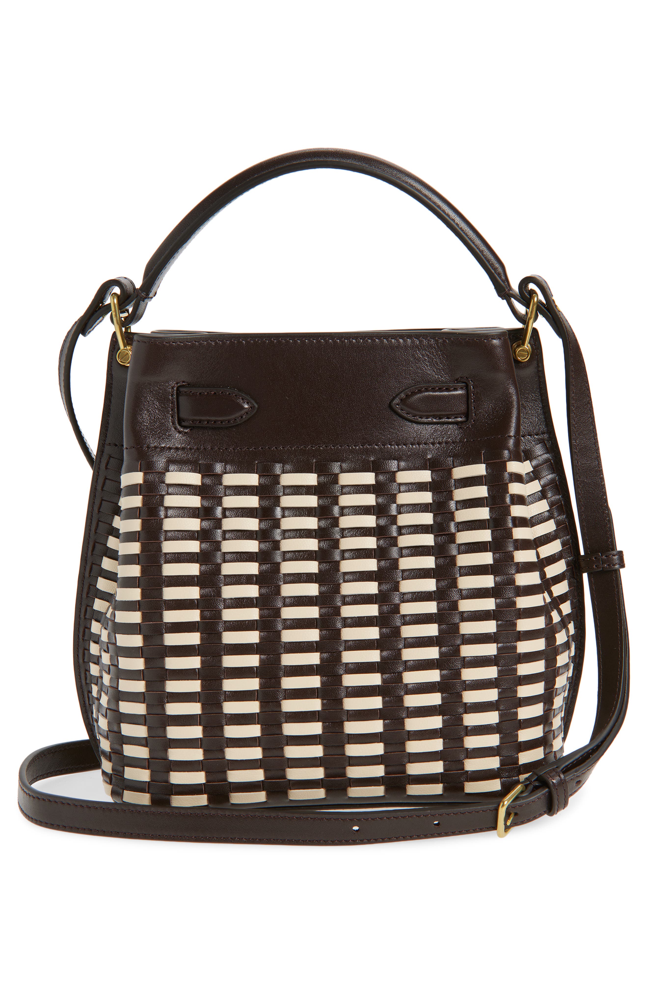 Mulberry Islington Woven Leather Bucket Bag, Alternate, color, Ebony-Crumpet