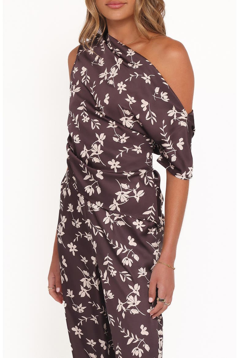 Romola Ruched One-Shoulder Top, Alternate, color, BROWN CREAM FLORAL