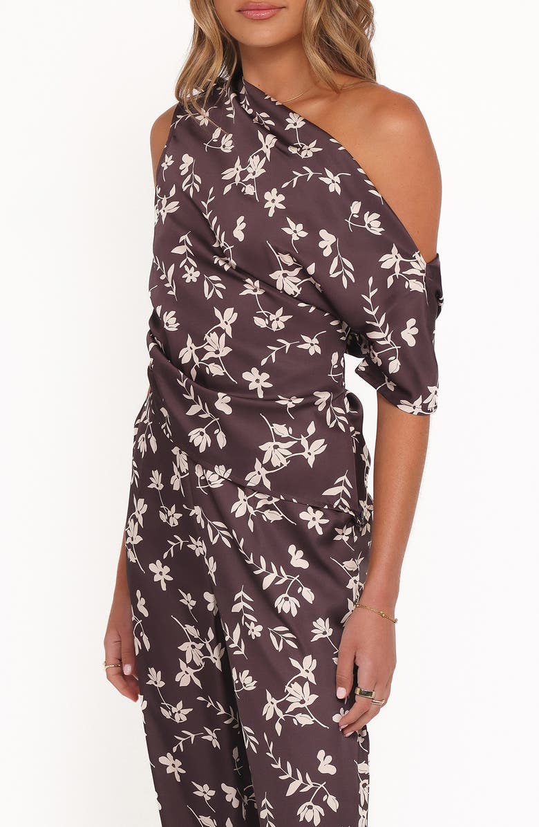 Petal & Pup Romola Ruched One-Shoulder Top, Alternate, color, Brown Cream Floral