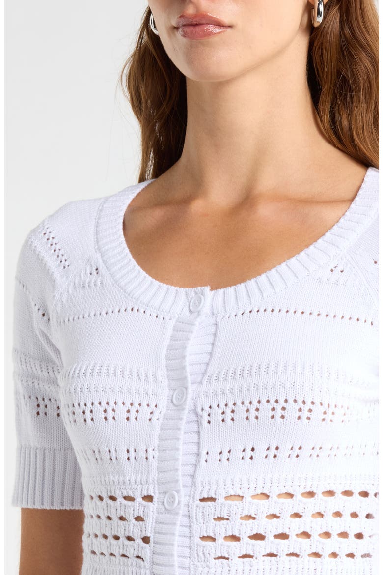 Mixed Stitch Short Sleeve Cotton Cardigan, Alternate, color, WHITE