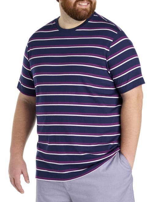 Harbor Bay By Dxl Big & Tall Moisture-wicking Striped T-shirt In Peacoat