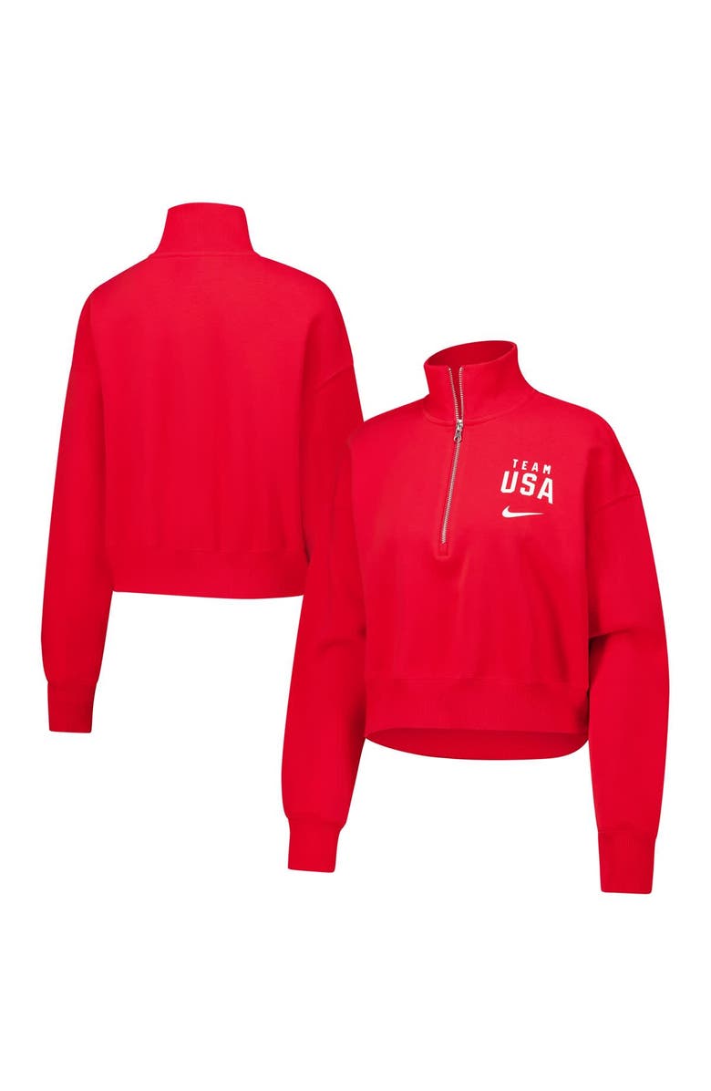 Nike Women's Nike Red Team USA Phoenix Cropped Half-Zip Jacket, Alternate, color, 
