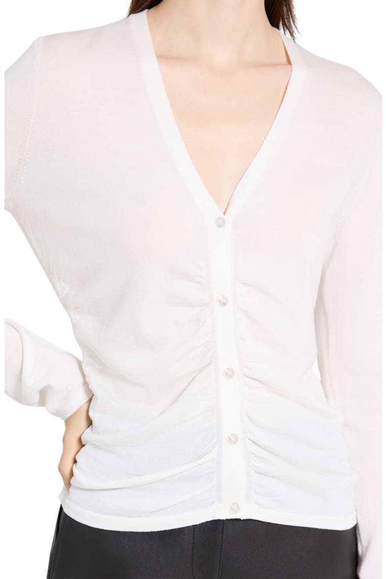 Shirred Merino Wool Cardigan, Alternate, color, NEW IVORY