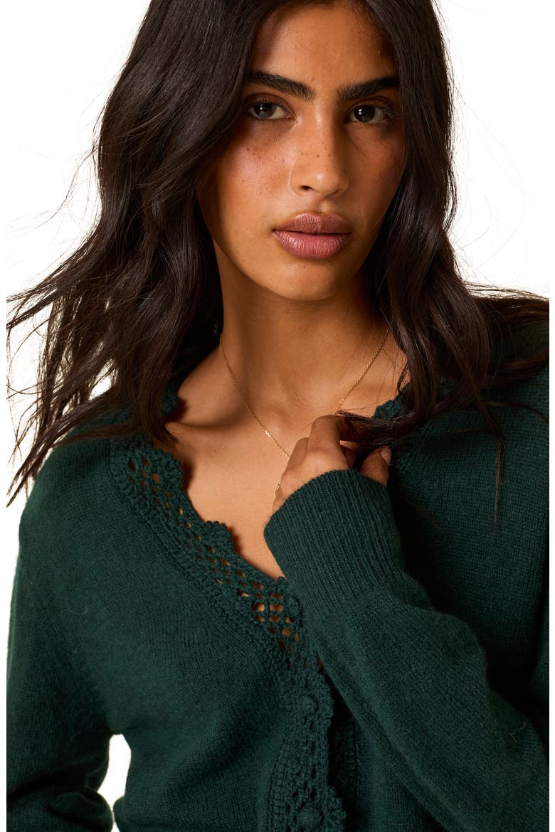 Open Knit Trim Cardigan, Alternate, color, GREEN