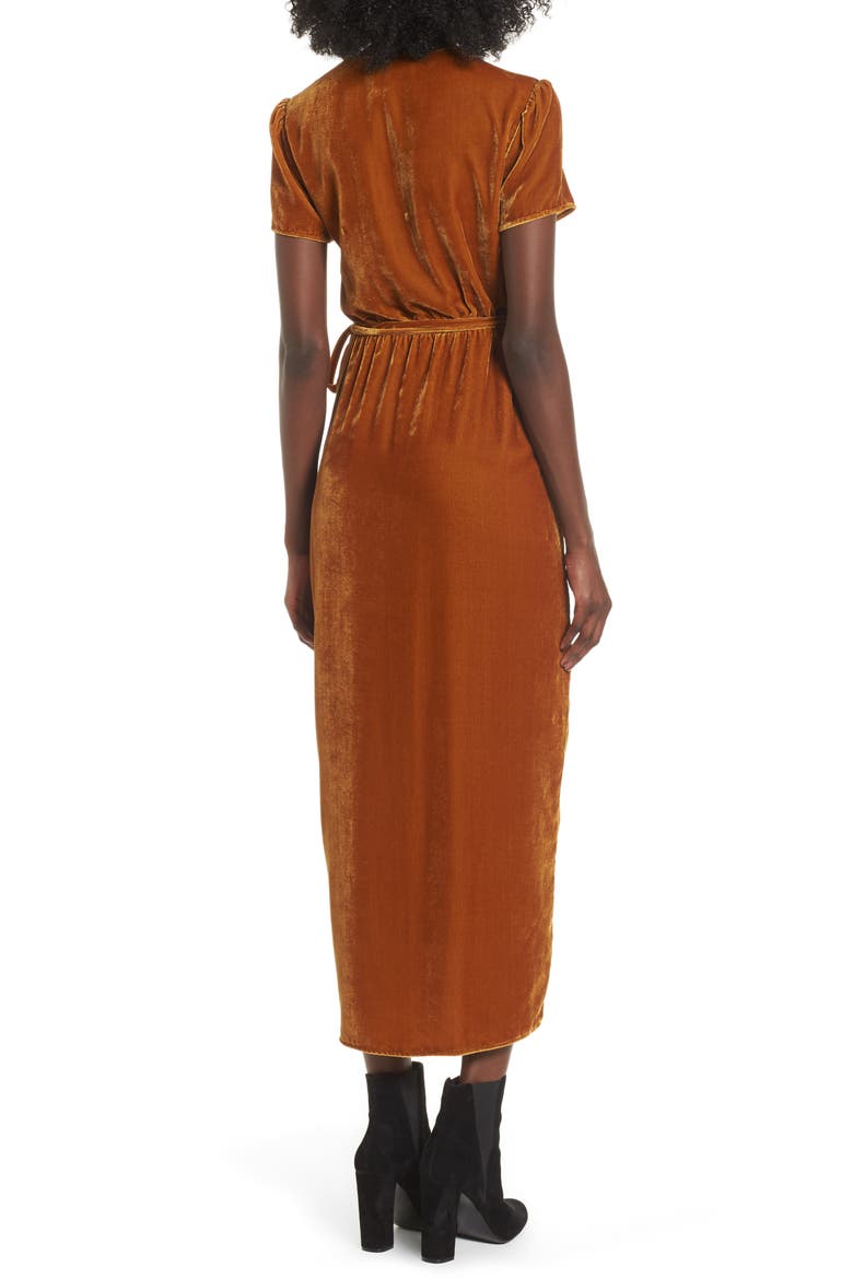 Next to You Velvet Wrap Dress, Alternate, color, MUSTARD