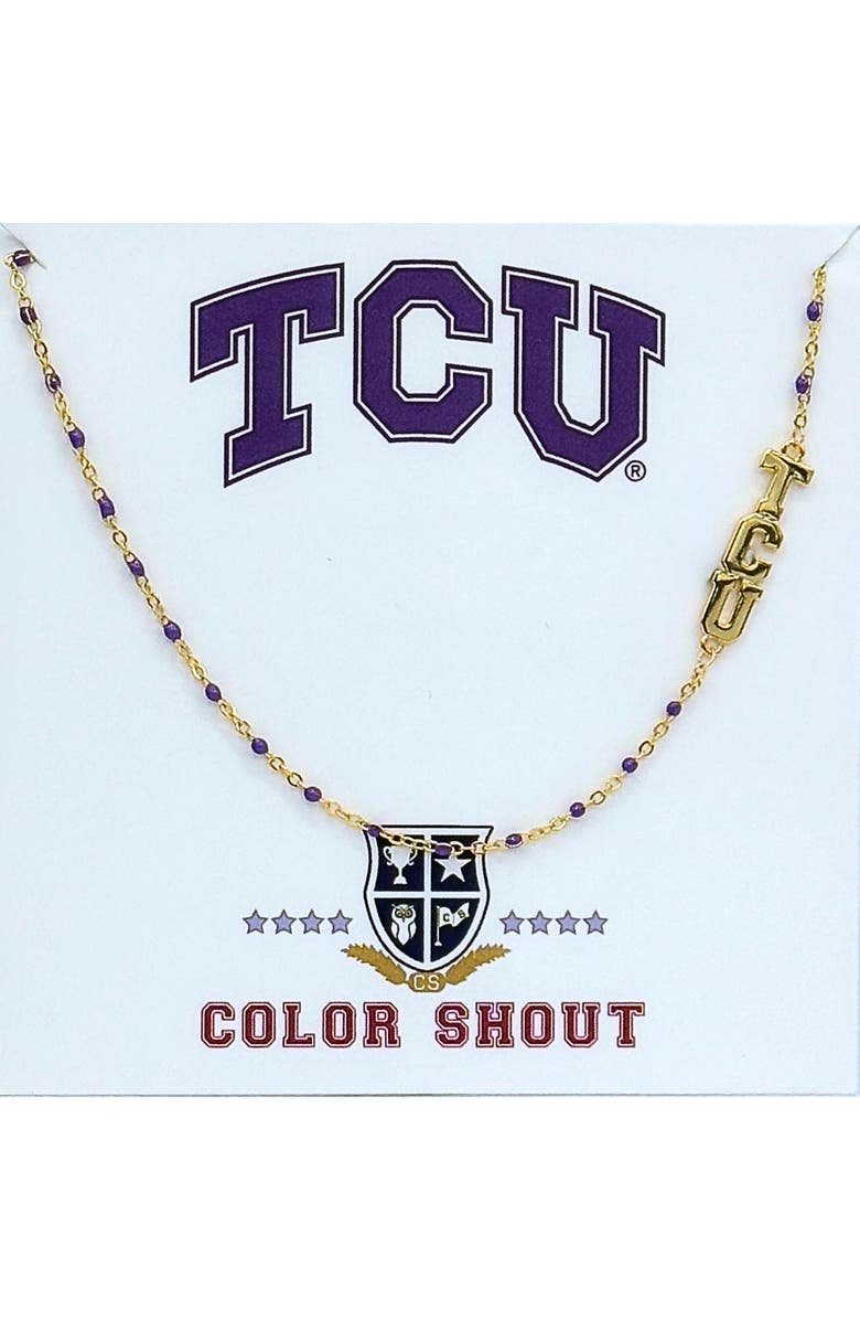 Color Shout Texas Christian University Side Necklace, Main, color, Yellow Gold