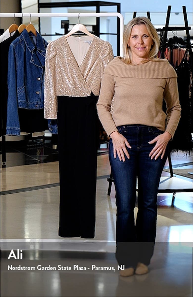 Sequin Bodice Puff Three Quarter Sleeve Wrap Jumpsuit, sales video thumbnail