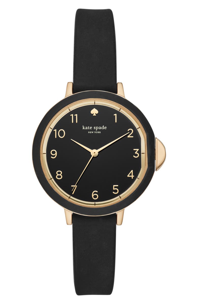Kate Spade New York park row silicone strap watch, 34mm, Main, color, Black/ Gold