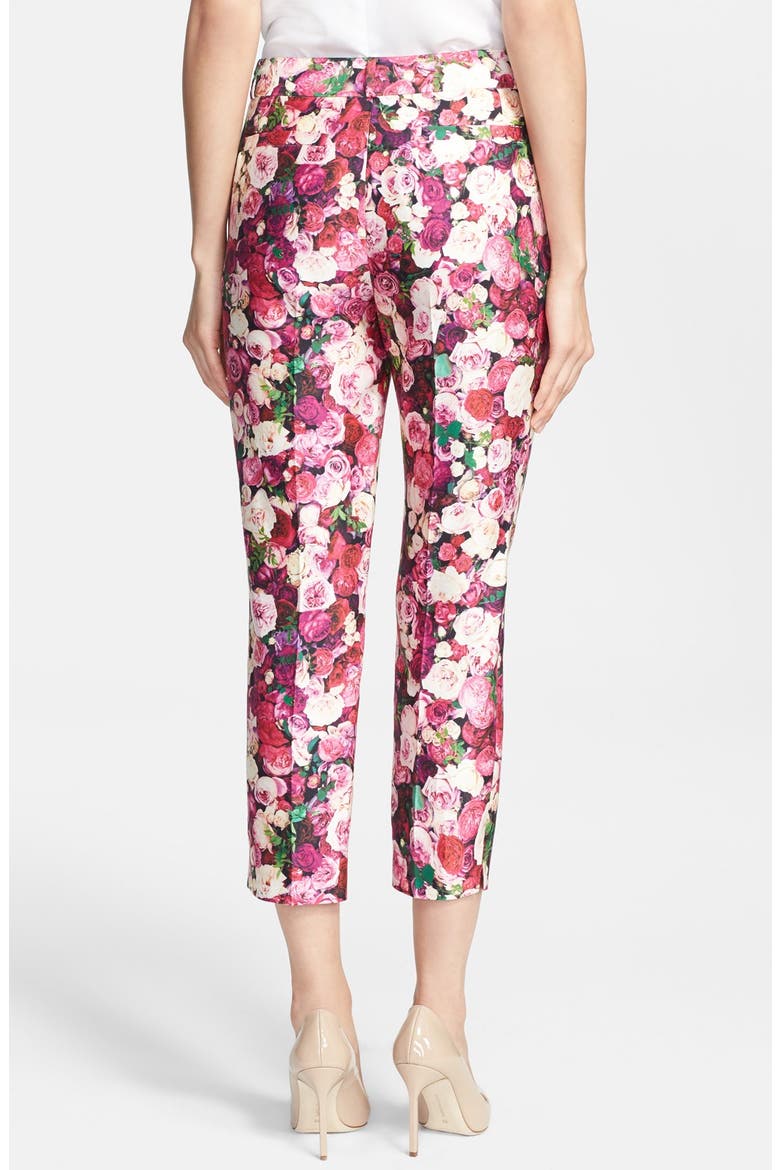 'jackie' rose print cotton & silk capri pants, Alternate, color, CILDRO ROSE