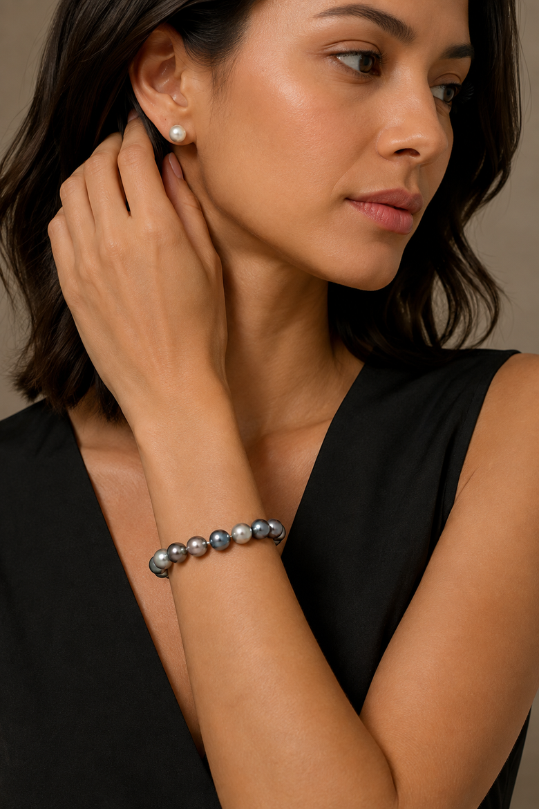 10-11mm Tahitian South Sea Multicolor Pearl Bracelet, Alternate, color, Yellow Gold Clasp
