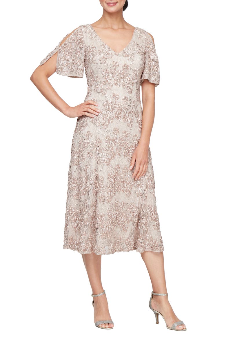 Soutache Lace Cocktail Dress, Main, color, BUFF