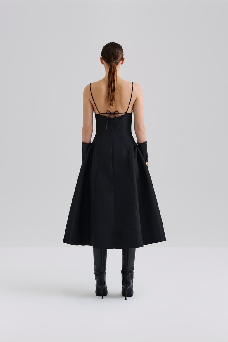 Calista Exaggerated Hip Midi Dress, Alternate, color, Black