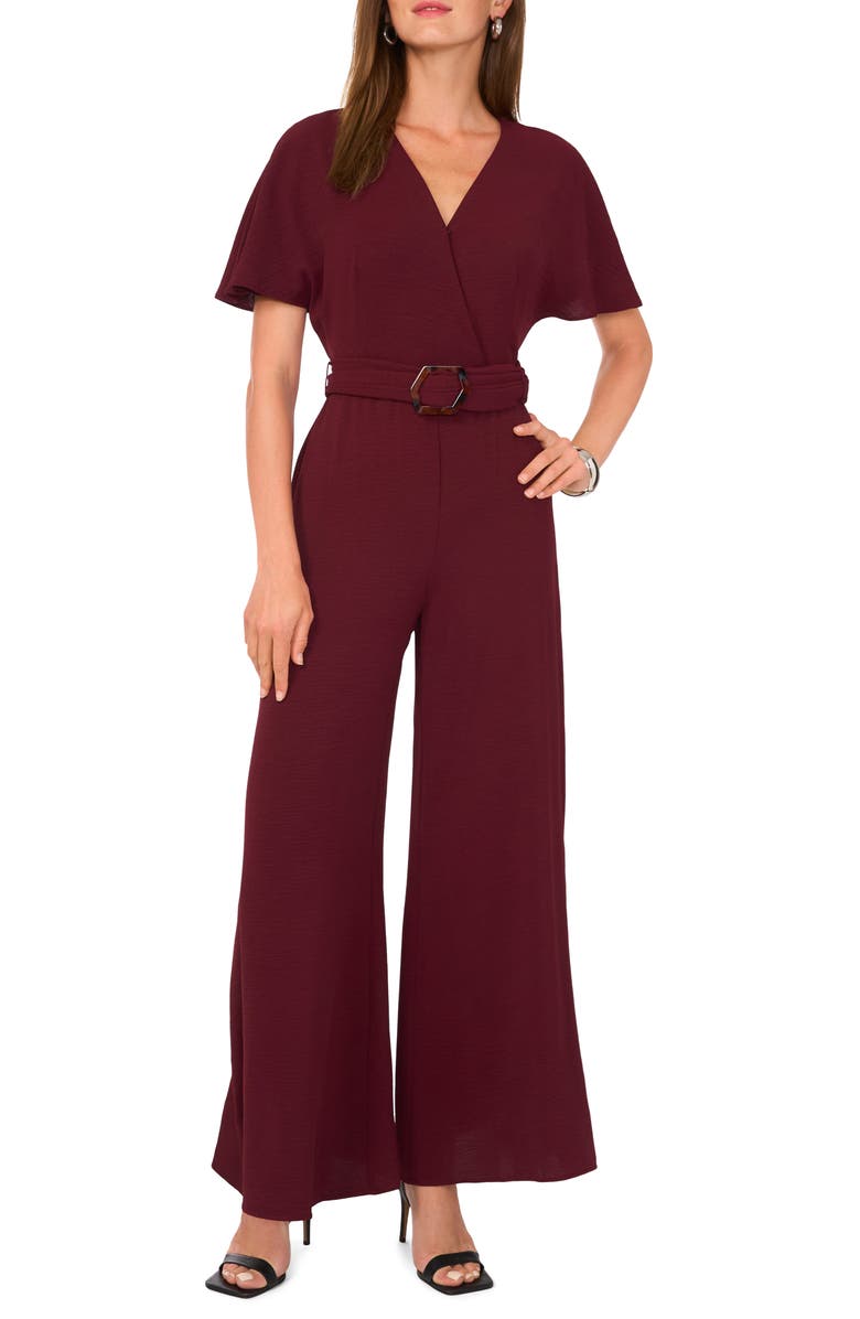 Vince Camuto Open Back Wide Leg Belted Jumpsuit, Main, color, Crisp Merlot