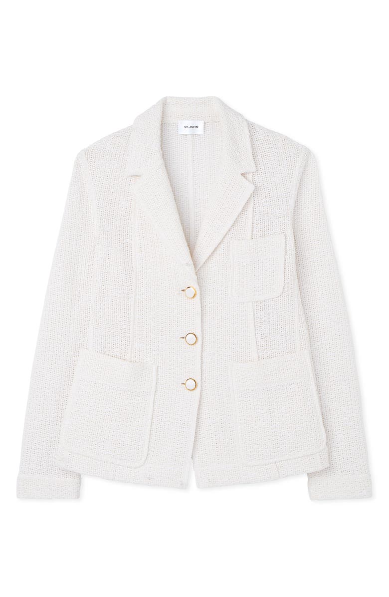 ST. JOHN Lightweight Open Stitch Cotton Blend Blazer, Alternate, color, Ivory
