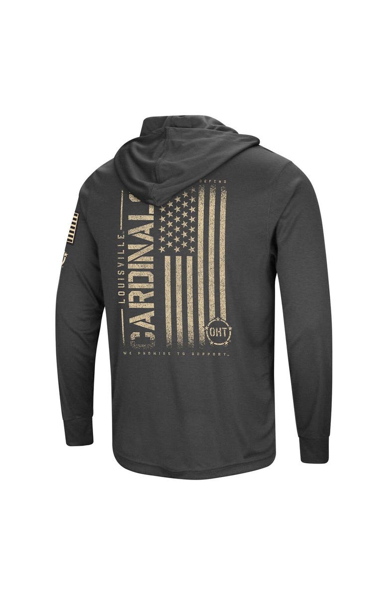 COLOSSEUM Men's Colosseum Heather Black Louisville Cardinals Team OHT Military Appreciation Long Sleeve Hoodie T-Shirt, Alternate, color, 