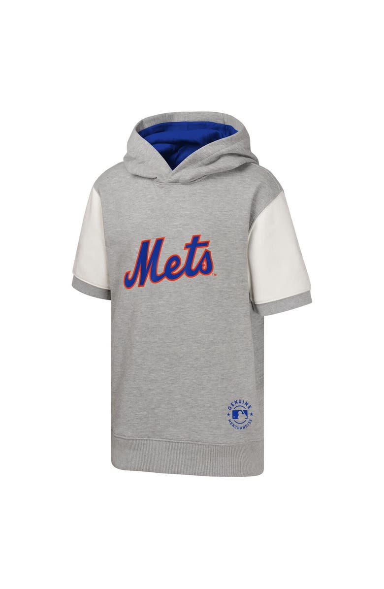 Outerstuff Youth  Heather Gray New York Mets Line Up Short Sleeve Pullover Hoodie, Alternate, color, 