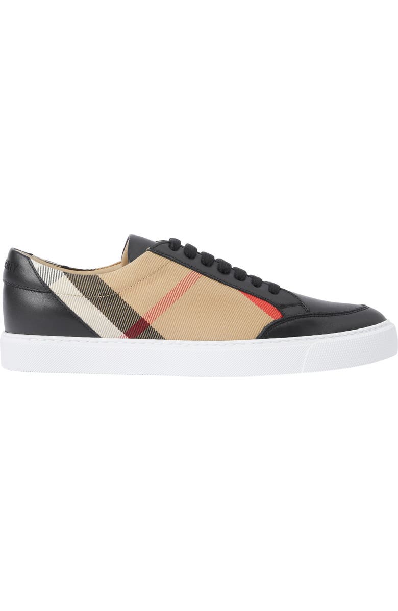 Burberry Check and Leather Sneakers, Main, color, Black