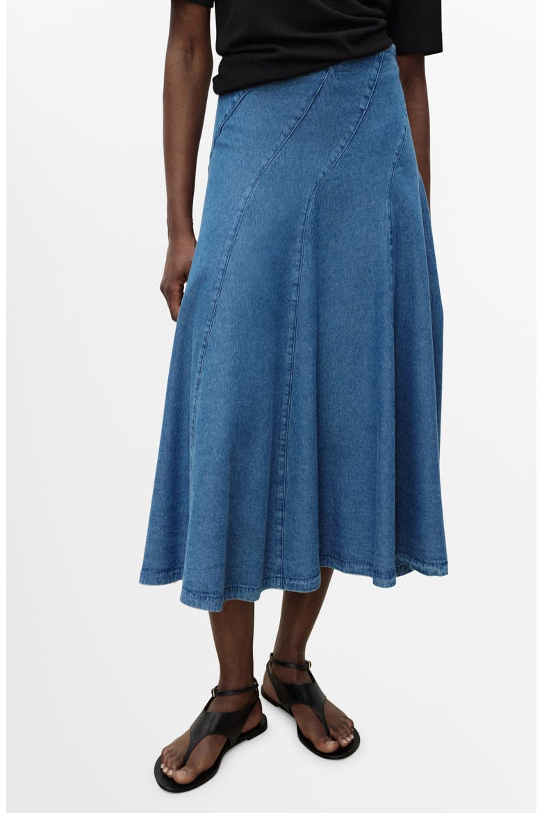 Denim Paneled Midi Skirt, Main, color, MEDIUM BLUE