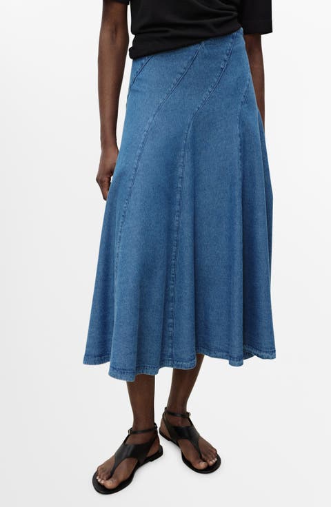 Denim Paneled Midi Skirt