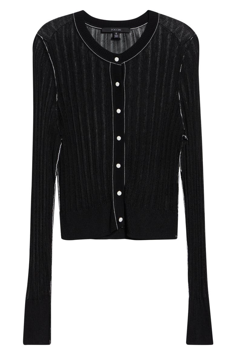 Crosby Ribbed Button Front Crop Cardigan, Alternate, color, JET/ OPTIC